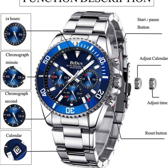 NEW Watch Chronograph Stainless Steel Waterproof Date Analog Quartz Wrist Watch - Picture 2 of 6